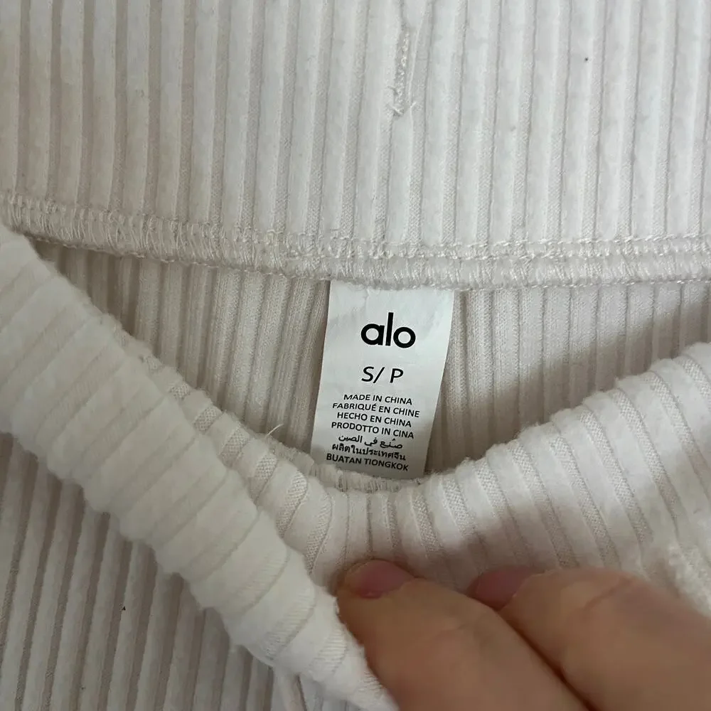 Alo Yoga Muse Sweatpants Ivory Ribbed Knit Women's S